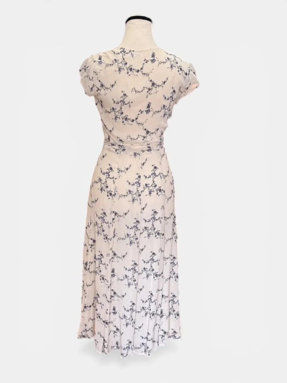 Reformation Carina Wrap Midi Dress Ivory Emmaline Floral XS Blue Print Tie Waist - Picture 3 of 8